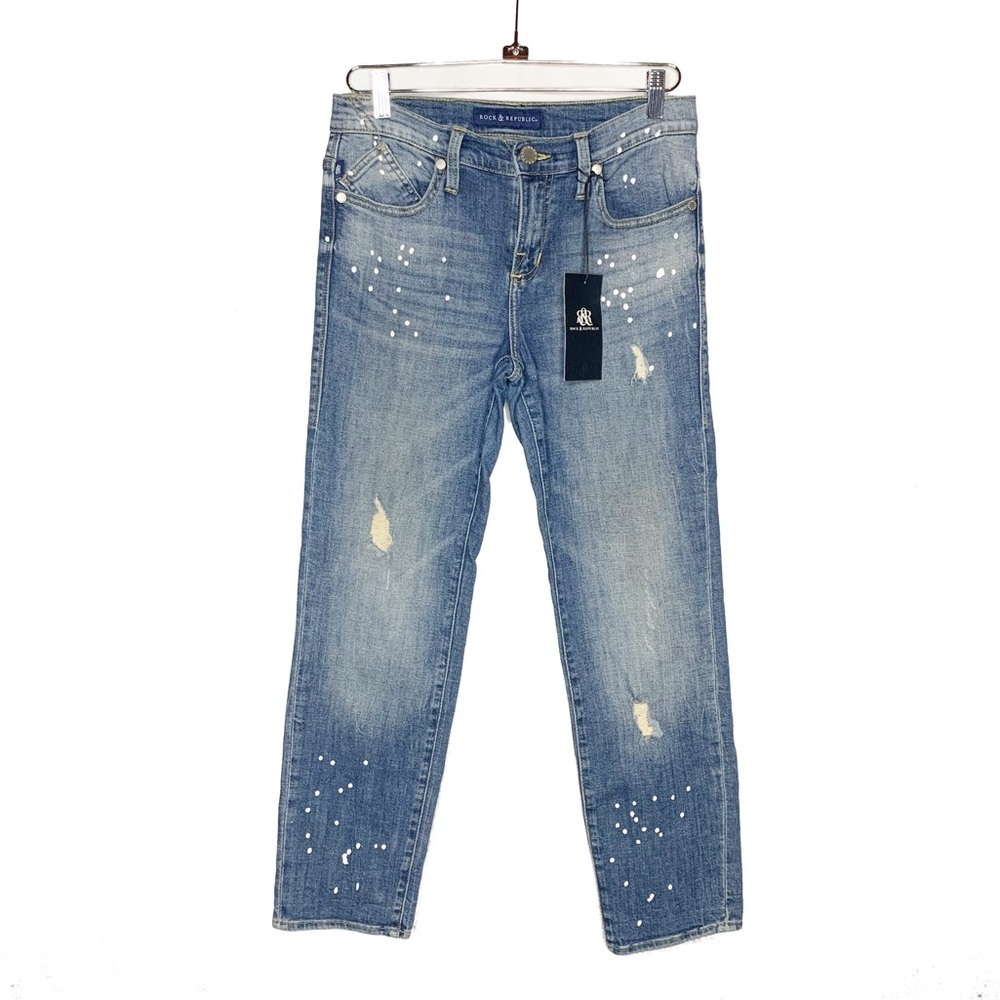 ROCK & REPUBLIC Distressed Indee Crop Jeans 6 NWT
